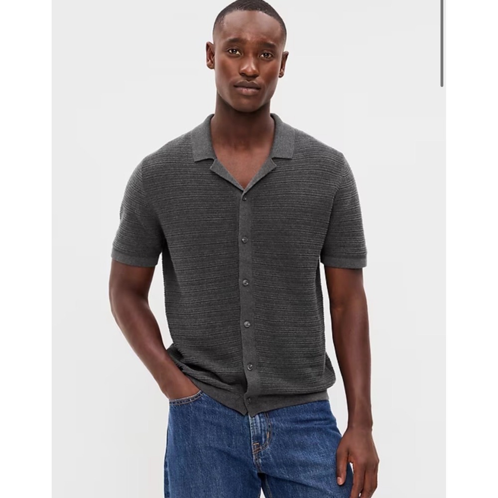 Old Navy Short-Sleeve‎ Sweater Shirt Dark Heather Gray Button Up Men's Sz XXL